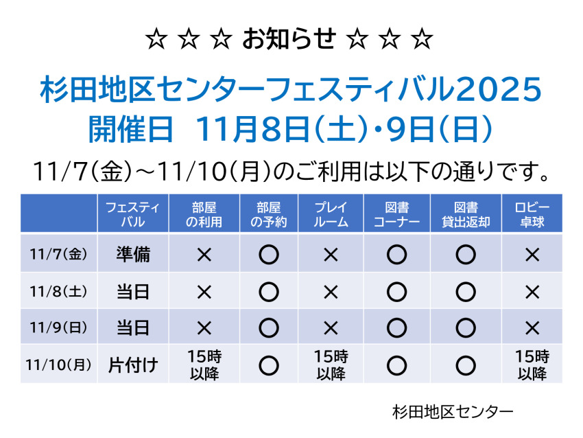 フェスティバル期間中の利用案内のサムネイル