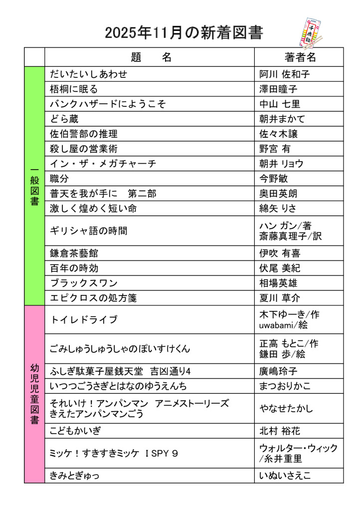 11月新着図書のサムネイル