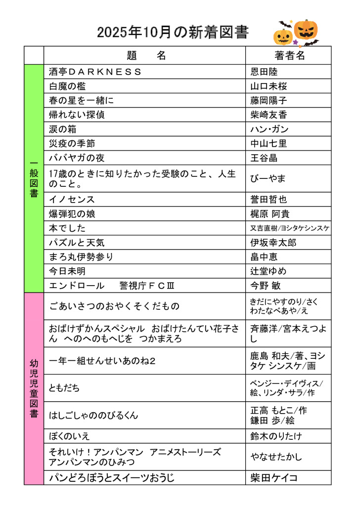 10月新刊図書のサムネイル