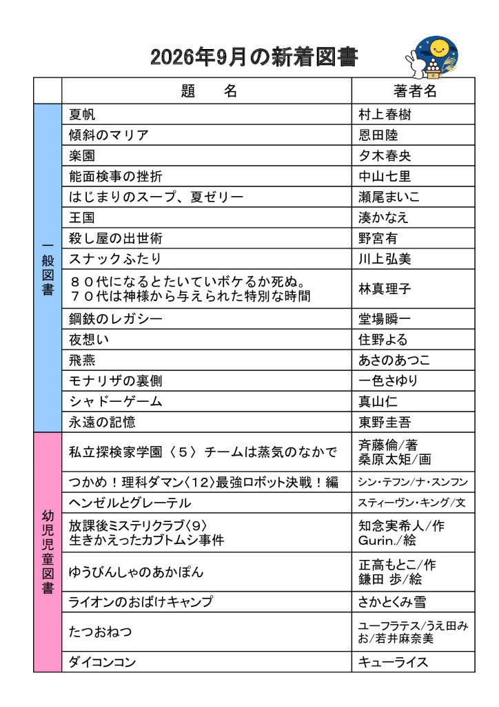 2026.9月新着図書のサムネイル