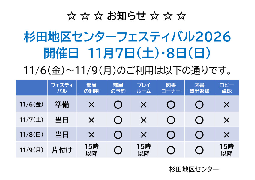 フェスティバル期間中の利用案内のサムネイル
